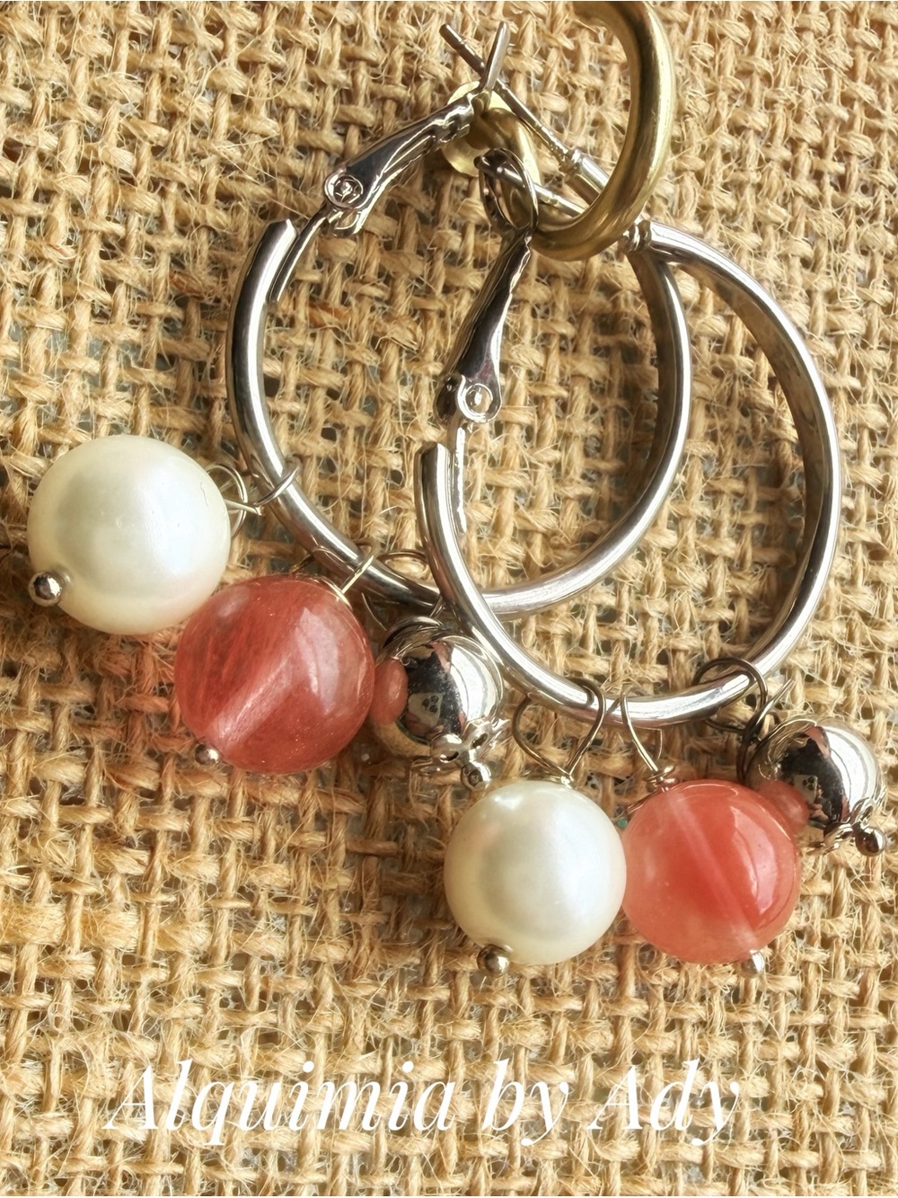 Alquimia Coral Pink and Pearl Hoop Earrings